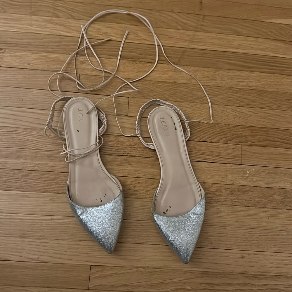 Jcrew sparkly lace up flats - size 10